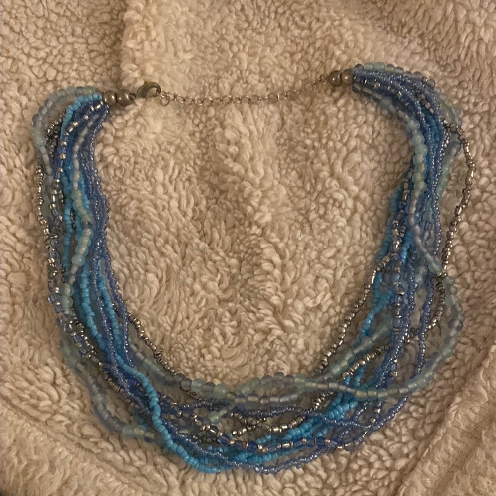 Elegant Blue Multi-Strand beaded Necklace